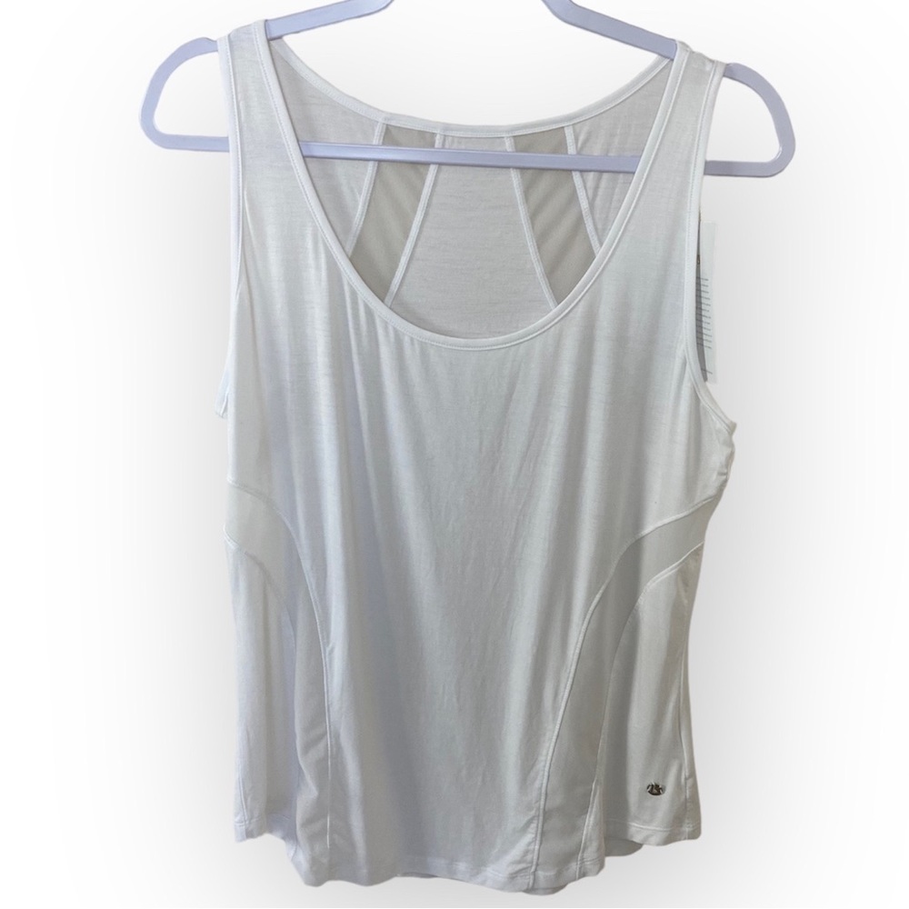 Buffbunny Mesh Panel Stripe White Tank Top NWT - Picture 2 of 8